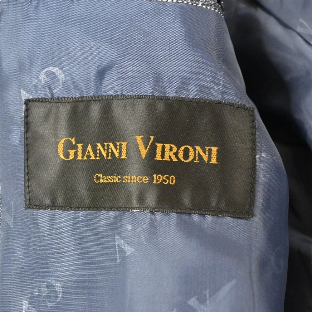 Gianni Vironi 44L 34x32 Blue Windowpane 3 Piece Vest Mens Jacket Pants‎ Suit